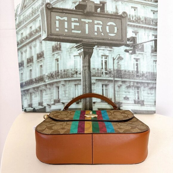 Coach C5644 Marlie Top Handle Satchel In Signature Canvas With Stripe Khaki Mult - Picture 5 of 10